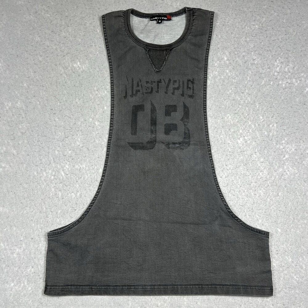 Last One! Vintage! Nasty Pig Men's Medium Varsity Shredder Gray Tank Top